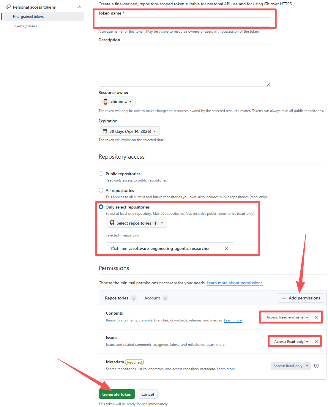 GitHub Token 创建页面